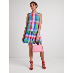 Kate Spade Madras Taffeta Shift Dress Blue Multicolor Size XXL